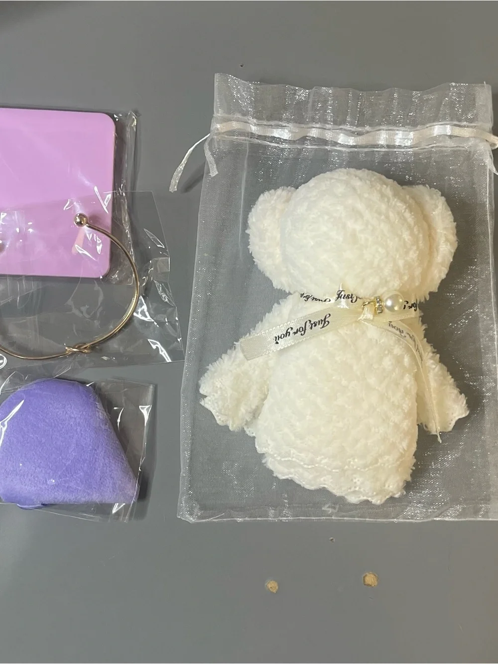 Gift Bundle Set Compact Mirror Gold Knot Bracelet Mini Towel Bear NWT